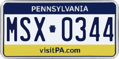 PA license plate MSX0344