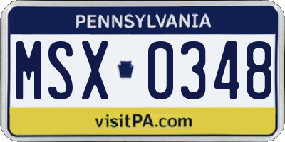PA license plate MSX0348