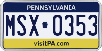 PA license plate MSX0353