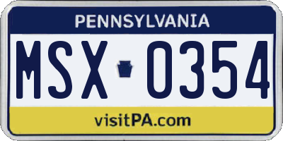 PA license plate MSX0354