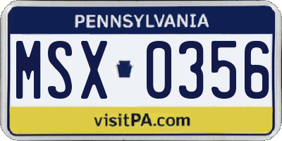 PA license plate MSX0356
