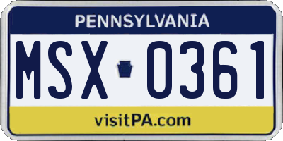 PA license plate MSX0361