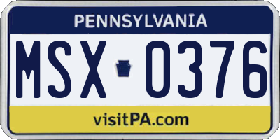 PA license plate MSX0376