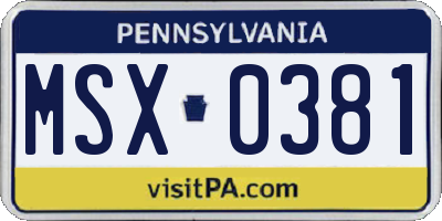 PA license plate MSX0381