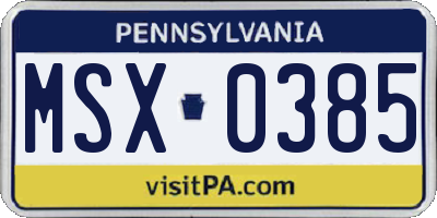 PA license plate MSX0385