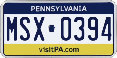 PA license plate MSX0394