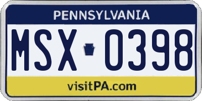 PA license plate MSX0398