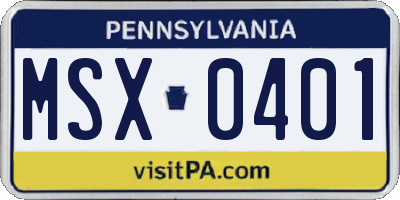 PA license plate MSX0401