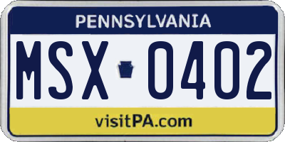 PA license plate MSX0402