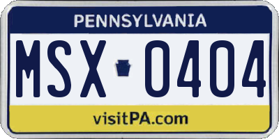 PA license plate MSX0404