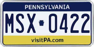 PA license plate MSX0422
