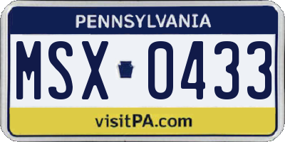 PA license plate MSX0433