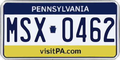 PA license plate MSX0462