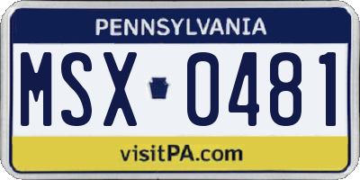 PA license plate MSX0481