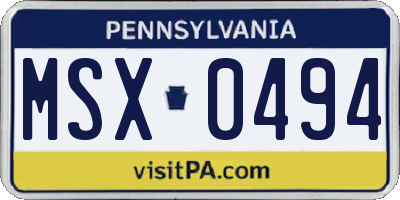 PA license plate MSX0494