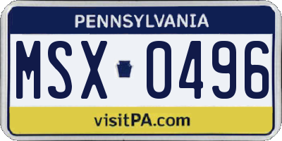 PA license plate MSX0496