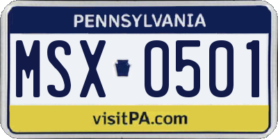 PA license plate MSX0501