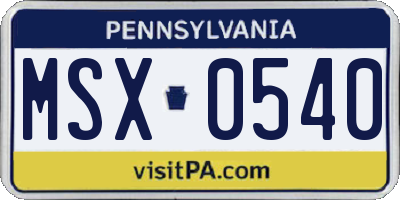 PA license plate MSX0540