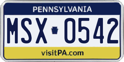 PA license plate MSX0542