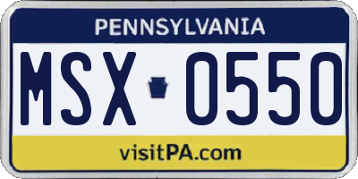 PA license plate MSX0550