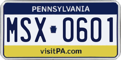 PA license plate MSX0601