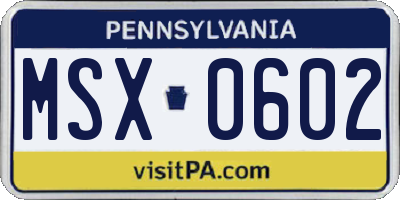 PA license plate MSX0602