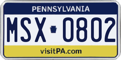 PA license plate MSX0802