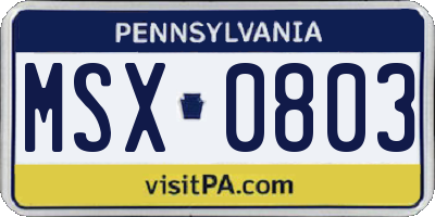 PA license plate MSX0803