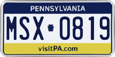 PA license plate MSX0819