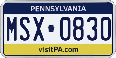 PA license plate MSX0830