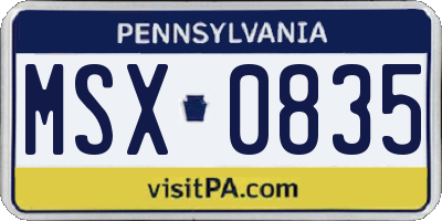 PA license plate MSX0835
