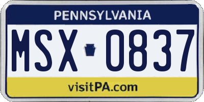 PA license plate MSX0837