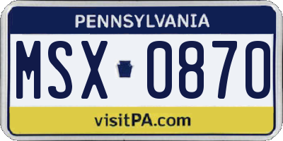PA license plate MSX0870