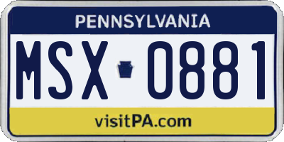 PA license plate MSX0881