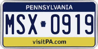 PA license plate MSX0919