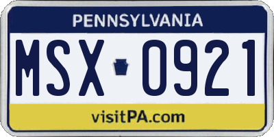 PA license plate MSX0921