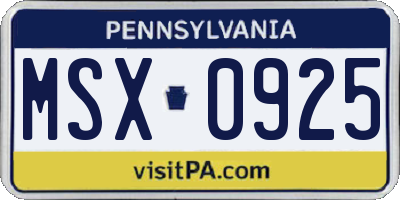 PA license plate MSX0925