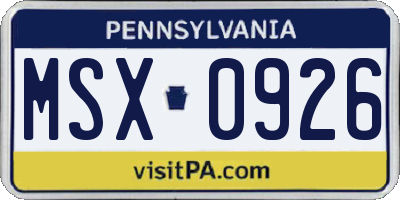 PA license plate MSX0926