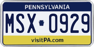 PA license plate MSX0929
