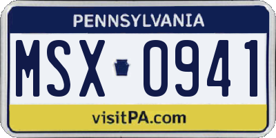 PA license plate MSX0941