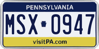 PA license plate MSX0947