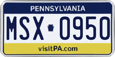 PA license plate MSX0950
