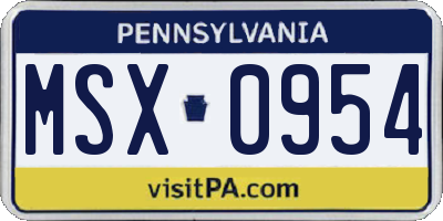 PA license plate MSX0954