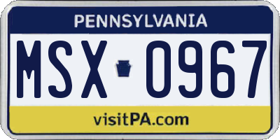 PA license plate MSX0967