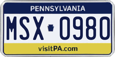 PA license plate MSX0980