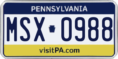 PA license plate MSX0988