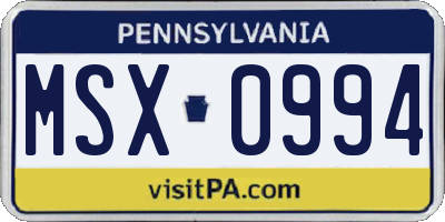 PA license plate MSX0994