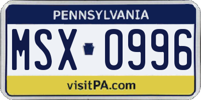 PA license plate MSX0996
