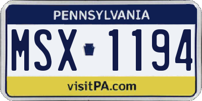 PA license plate MSX1194