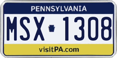 PA license plate MSX1308